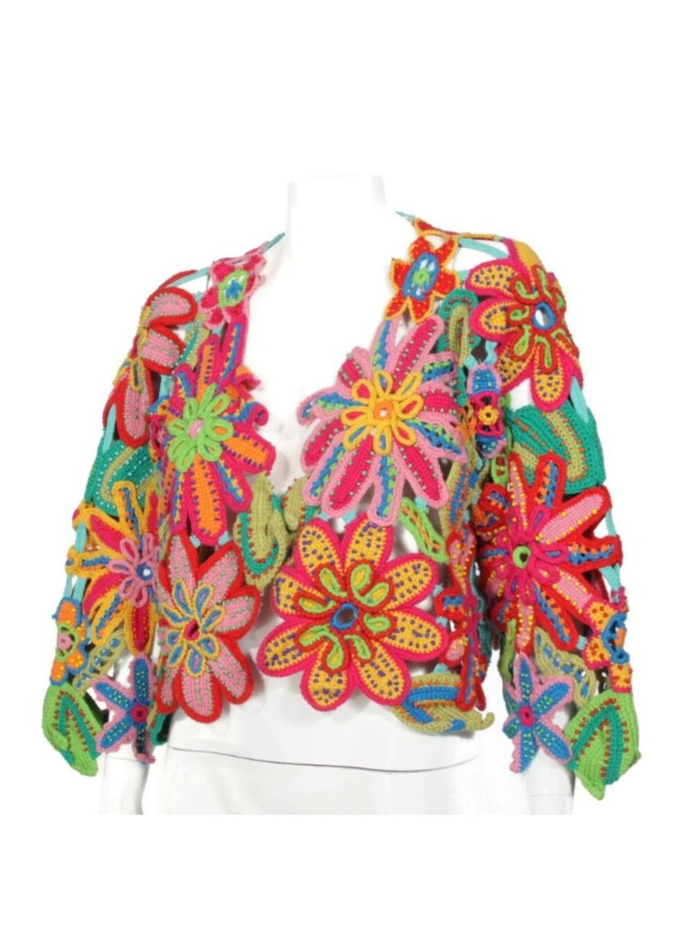 Michael Simon Intricate Open Crochet Floral Beaded Sweater Cardigan Cover Up 725 - Picture 5 of 8